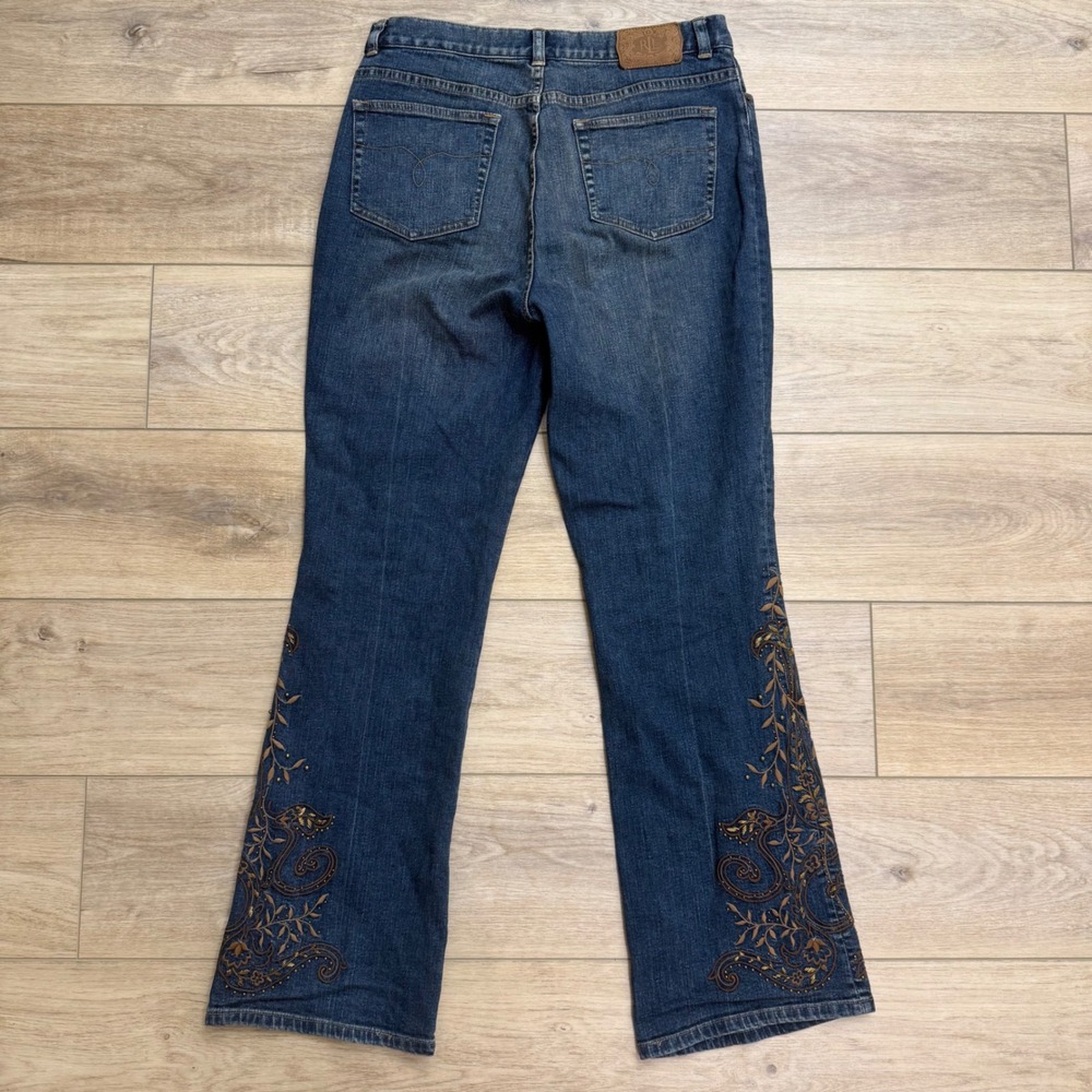 Lauren Ralph Lauren Embroidere Bootcut Blue Jeans Medium Wash Western Size 10 - Picture 5 of 14